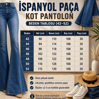 Premium Yüksek Bel Toparlayıcı Esnek Rahat Kalıp İspanyol Paça Kot Pantolon