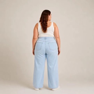 WİDE LEG JEANS PREMİUM KADIN EXTRA BÜYÜK BEDEN SÜPER YÜKSEK BEL ESNEK KOT-Açık Buz