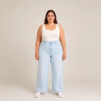 WİDE LEG JEANS PREMİUM KADIN EXTRA BÜYÜK BEDEN SÜPER YÜKSEK BEL ESNEK KOT-Açık Buz