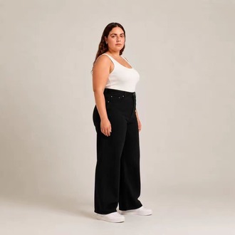 WİDE LEG JEANS PREMİUM KADIN EXTRA BÜYÜK BEDEN SÜPER YÜKSEK BEL ESNEK KOT-Siyah