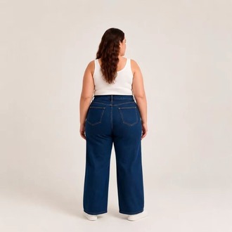 WİDE LEG JEANS PREMİUM KADIN EXTRA BÜYÜK BEDEN SÜPER YÜKSEK BEL ESNEK KOT-Koyu Kot Mavi