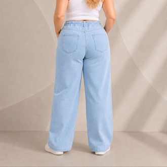Yeni Sezon-Yüksek Bel Lastikli Wide Leg Pantolon - Esnek ve Rahat Kesim Jean-Buz Mavisi