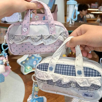 pastel polka dot aesthetic kalemlik büyük kapasiteli sevimli organizer çanta