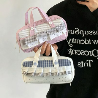 pastel polka dot aesthetic kalemlik büyük kapasiteli sevimli organizer çanta