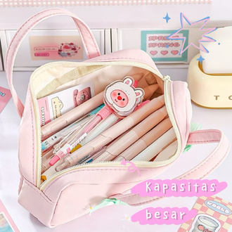 pastel kitty cute kalemlik büyük kapasiteli sevimli okul kırtasiye çantası