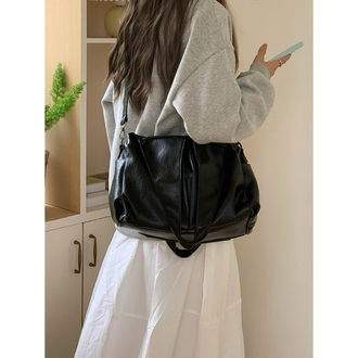 retro black leather omuz çantası kadın şık günlük tote bag