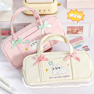 pastel kitty cute kalemlik büyük kapasiteli sevimli okul kırtasiye çantası