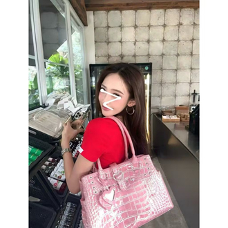 y2k büyük pink croco tote shoulder çanta premium