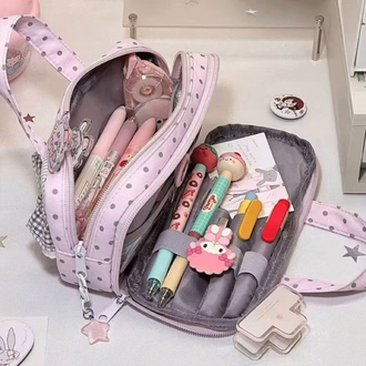 pastel polka dot aesthetic kalemlik büyük kapasiteli sevimli organizer çanta