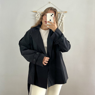 Kısa Premium Trençkot Siyah Rengi