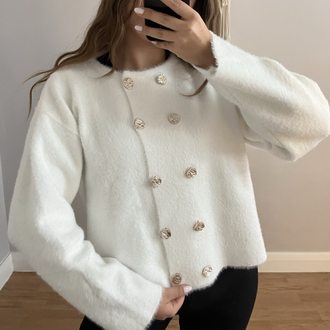 Angora Ceket Görünümlü Hırka Ekru