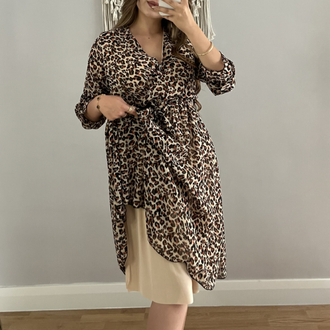 Leopar şifon elbise 
