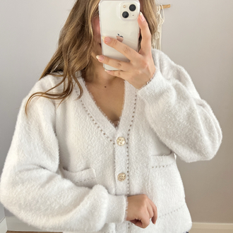 Gold Detay Angora Hırka Beyaz