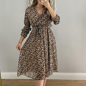 Leopar şifon elbise 