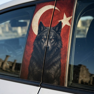 BOZKURT ve TÜRK Bayrağı Kapı Direği UV Baskı Folyo Kaplama > Her Araca Uyumlu > Araç Aksesuar
