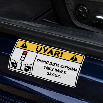 Premium UV Baskılı 10x5 cm Trafik Işığı Uyarı Sticker - Vernikli Oto Aksesuar
