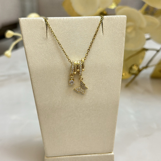 Gold Zirkon Taşlı Kelebek Model Çelik CharmLı Kolye