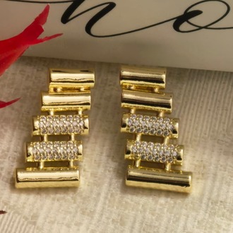 Özel Seri Tasarım Küpe Zirkon Taş Detaylı Gold / VKP9804