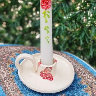 Seramik Minyatür Çizimli Mumluk