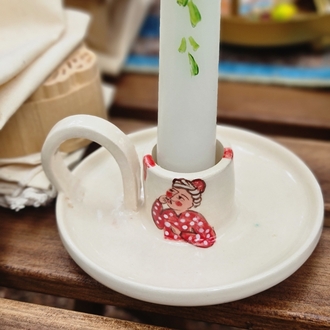 Seramik Minyatür Çizimli Mumluk