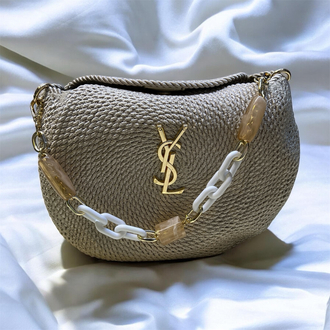 YSL Hasır Omuz Çantası – Gold Detaylı