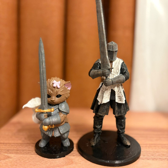 Şövalye ve Kedisi | El Boyaması 3D Baskı Figür