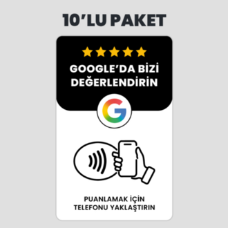 10 Adet Google Yorum Kartvizit NFC Kart Paketi (Siyah)