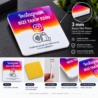 NFC Instagram Takip Kartı | Premium 3 mm Pleksi | 20 Adet