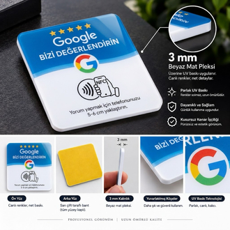 NFC Google Yorum Kartı | Premium 3mm Pleksi | 10 Adet