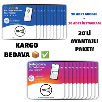 20'li Kurumsal Karma Paket - 10 Google + 10 Instagram NFC (KARGO BEDAVA)