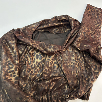 Leopar desenli bluz saten midi etek