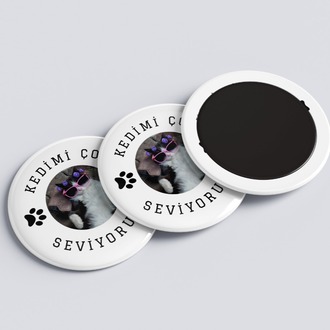 KEDİ ROZET BUTON MAGNET 5 ADET- KİŞİSELLEŞTİRİLEBİLİR
