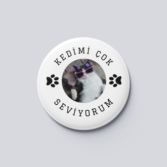 KEDİ ROZET BUTON MAGNET 5 ADET- KİŞİSELLEŞTİRİLEBİLİR
