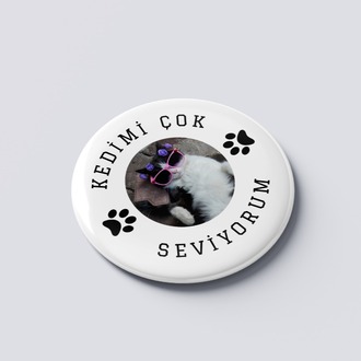 KEDİ ROZET BUTON MAGNET 5 ADET- KİŞİSELLEŞTİRİLEBİLİR