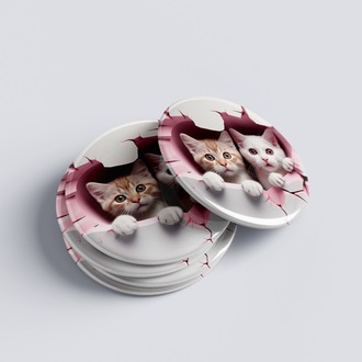 ÇİFT KEDİ TEMALI ROZEET BUTON MAGNET 5 ADET