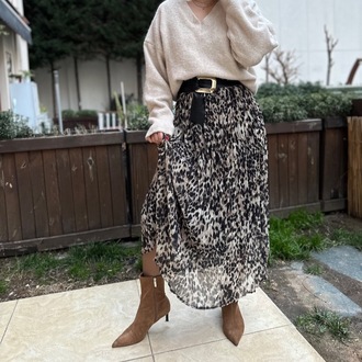 Leopar Desenli Midi Kraslı Kendinden Kemerli Etek