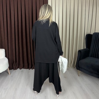 Stella Yazılı Şalvar Takım Siyah