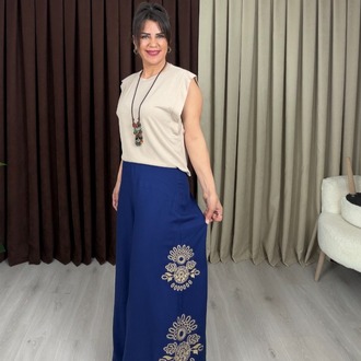 Destan Nakışlı Pantolon Lacivert