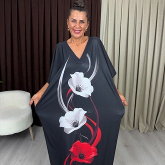 Manolya Elbise Çiçek Desenli