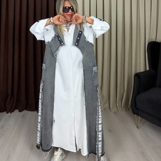 Zelva Kot Detaylı Elbise Beyaz