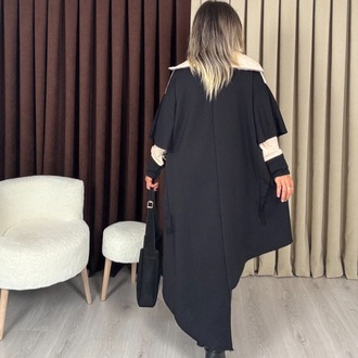 Parçalı Tasarım Tunik Siyah Krem