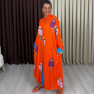 Marina Balıklı Elbise Oranj