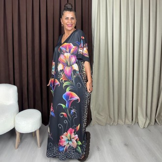 Manolya Elbise Çiçek Leopar Desenli