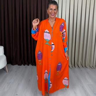 Marina Balıklı Elbise Oranj