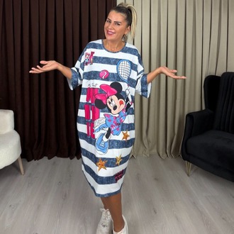 Calista Elbise Çizgili Miki Desenli