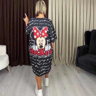 Calista Elbise Siyah Kırmızı Miki Desenli