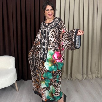 Zümra Leopar Elbise Kahve