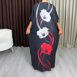 Manolya Elbise Çiçek Desenli