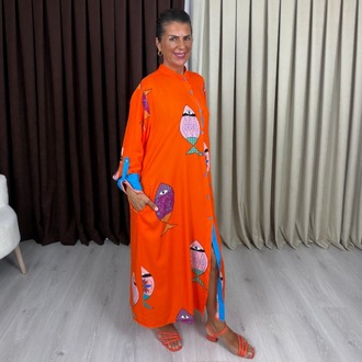 Marina Balıklı Elbise Oranj