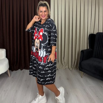 Calista Elbise Siyah Kırmızı Miki Desenli